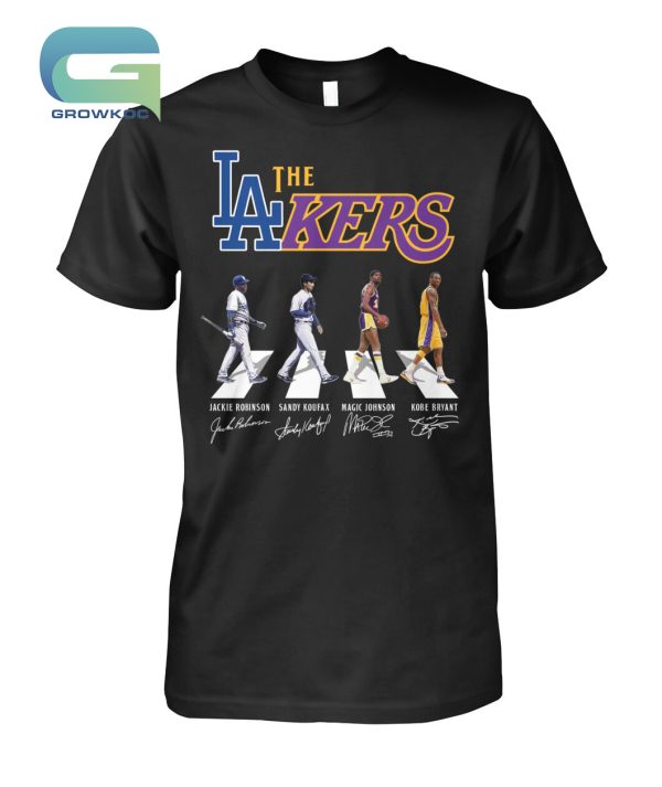 The Lakers Legends Jackie Robinson Sandy Koufax Kobe Bryant and Magic Johnson T-Shirt