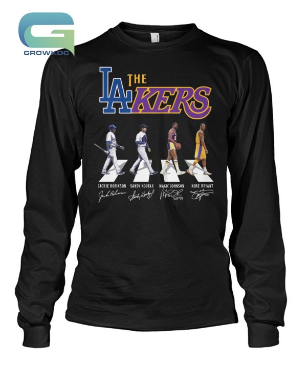 The Lakers Legends Jackie Robinson Sandy Koufax Kobe Bryant and Magic Johnson T-Shirt