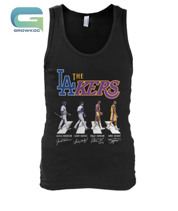 The Lakers Legends Jackie Robinson Sandy Koufax Kobe Bryant and Magic Johnson T-Shirt