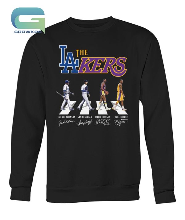 The Lakers Legends Jackie Robinson Sandy Koufax Kobe Bryant and Magic Johnson T-Shirt