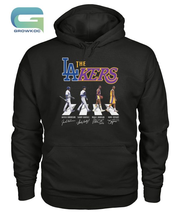 The Lakers Legends Jackie Robinson Sandy Koufax Kobe Bryant and Magic Johnson T-Shirt