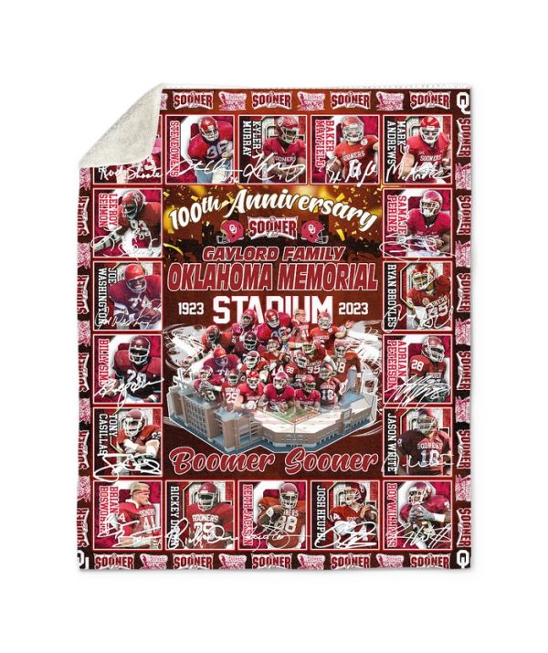 Oklahoma Sooners 100th Anniversary Gaylord Family Oklahoma Memorial Stadium 1923-2023 Fleece Blanket, Quilt