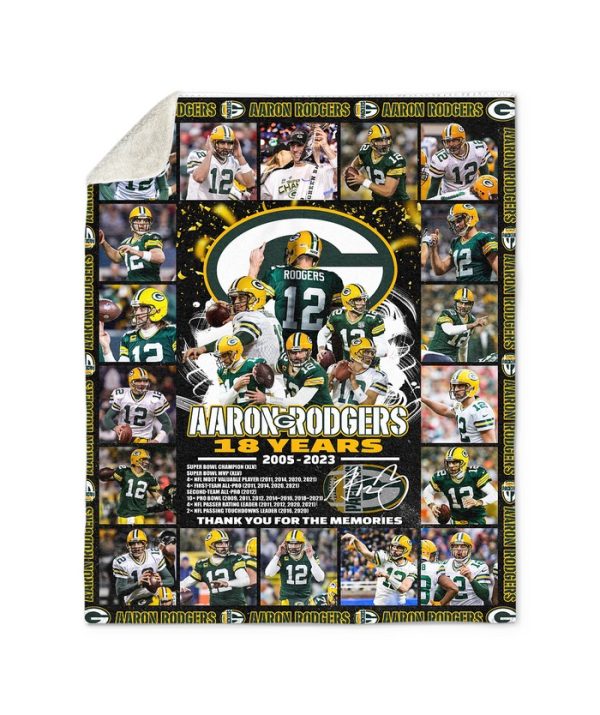 Aaron Rodgers Green Pay Packers 18 Years 2005-2023 Fleece Blanket, Quilt