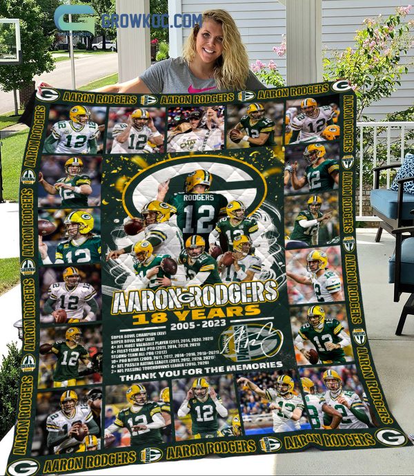 Aaron Rodgers 18 Years Green Bay Packers Thank You For The Memories Fleece Blanket, Quilt