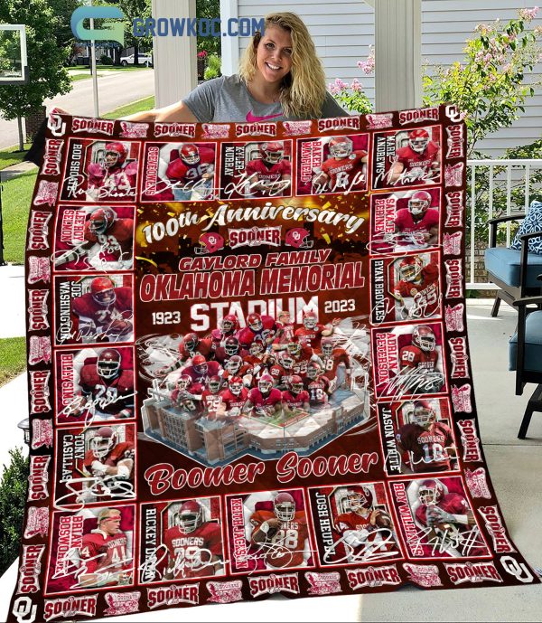 Oklahoma Sooners 100th Anniversary Gaylord Family Oklahoma Memorial Stadium 1923-2023 Fleece Blanket, Quilt