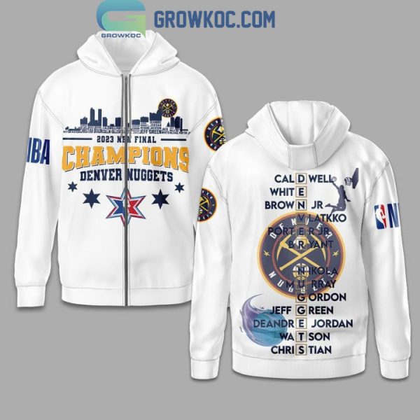 2023 Champions Celebration NBA Finals MVP Team Denver Nuggets Nikola Jokic White Design Hoodie T Shirt