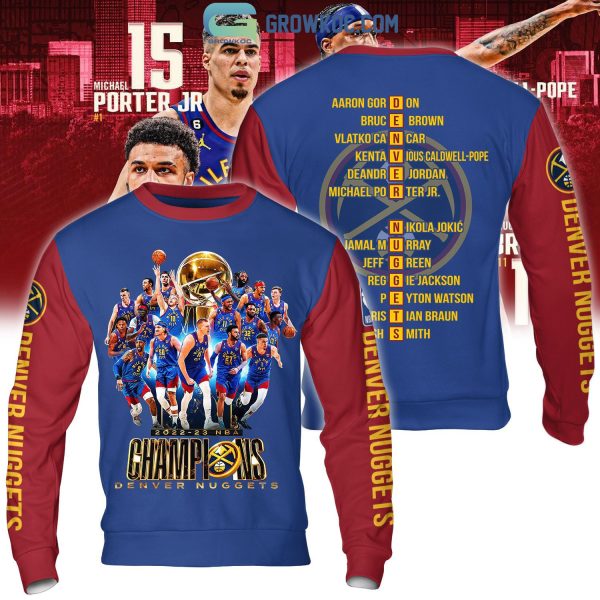 2023 NBA Champions Final Denver Nuggets Team Porter Jokic Blue Red Design Hoodie T Shirt
