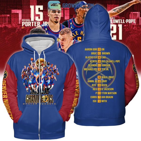 2023 NBA Champions Final Denver Nuggets Team Porter Jokic Blue Red Design Hoodie T Shirt