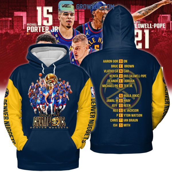 2023 NBA Champions Final Denver Nuggets Team Porter Jokic Navy Design Hoodie T Shirt