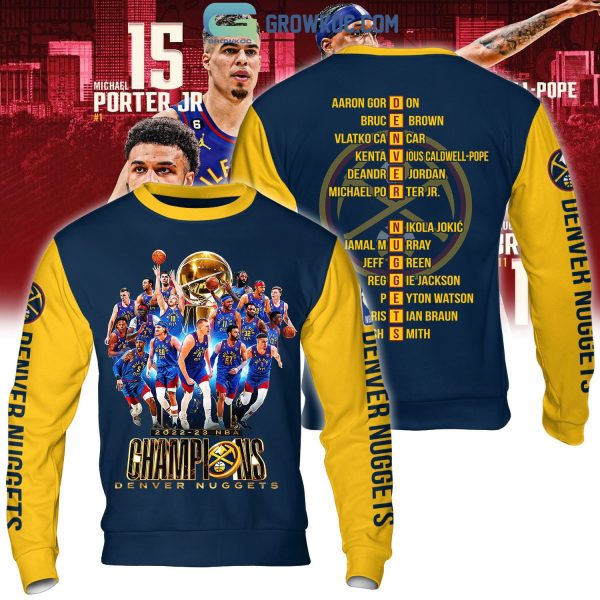 2023 NBA Champions Final Denver Nuggets Team Porter Jokic Navy Design Hoodie T Shirt