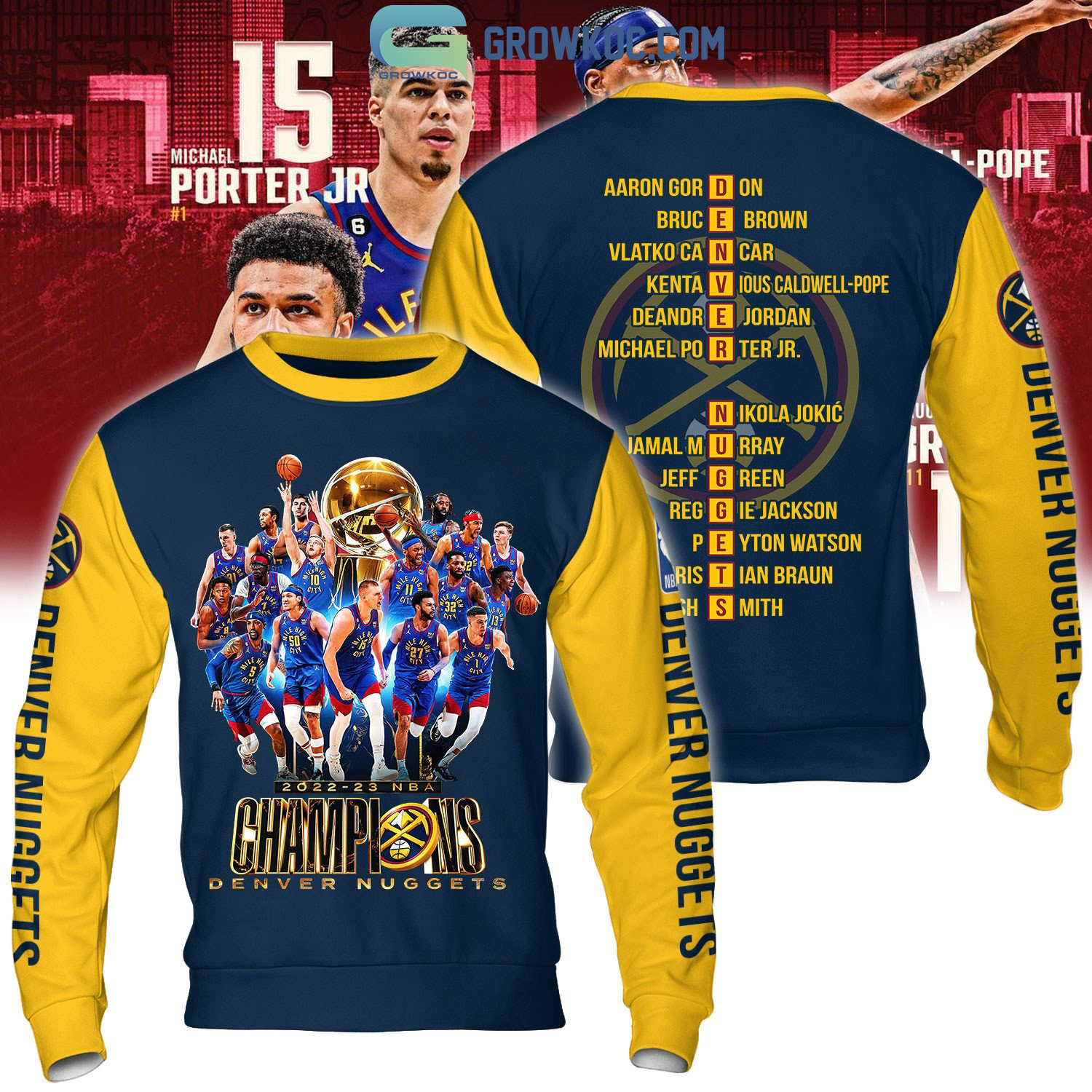 Denver Nuggets Jokic Porter 2023 NBA Champions T Shirt - Growkoc