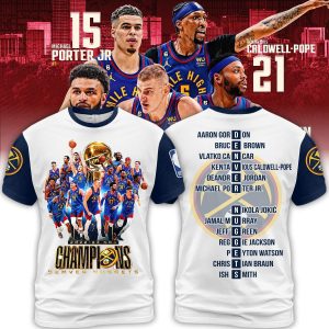 2023 NBA Champions Final Denver Nuggets Team Porter Jokic White Design Hoodie T Shirt