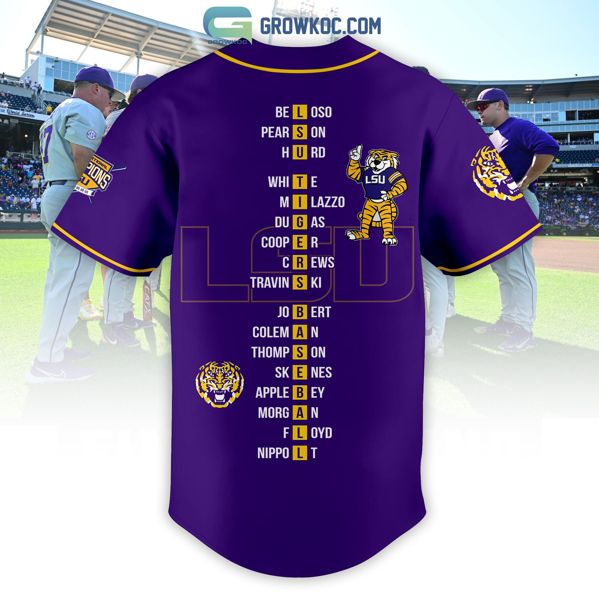 2023 NCAA Baseball National Champions Geaux Tigers LSU Baseball Jersey -  Growkoc
