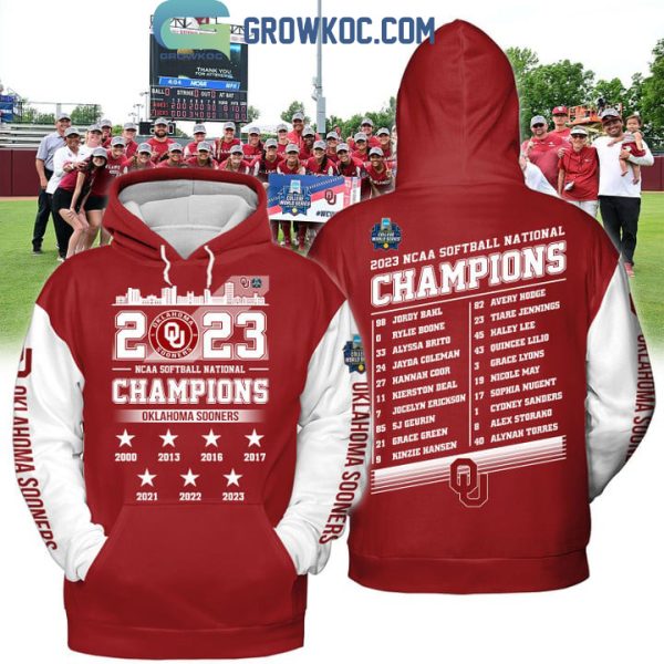 2023 NCAA Softball Champions Oklahoma Sooners Red Design Three Repeat Hoodie T Shirt