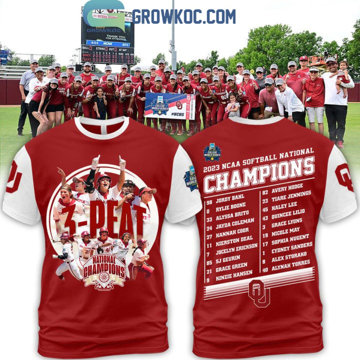 2023 Softball Champions 3 Peat Oklahoma Sooners Red Design Hoodie