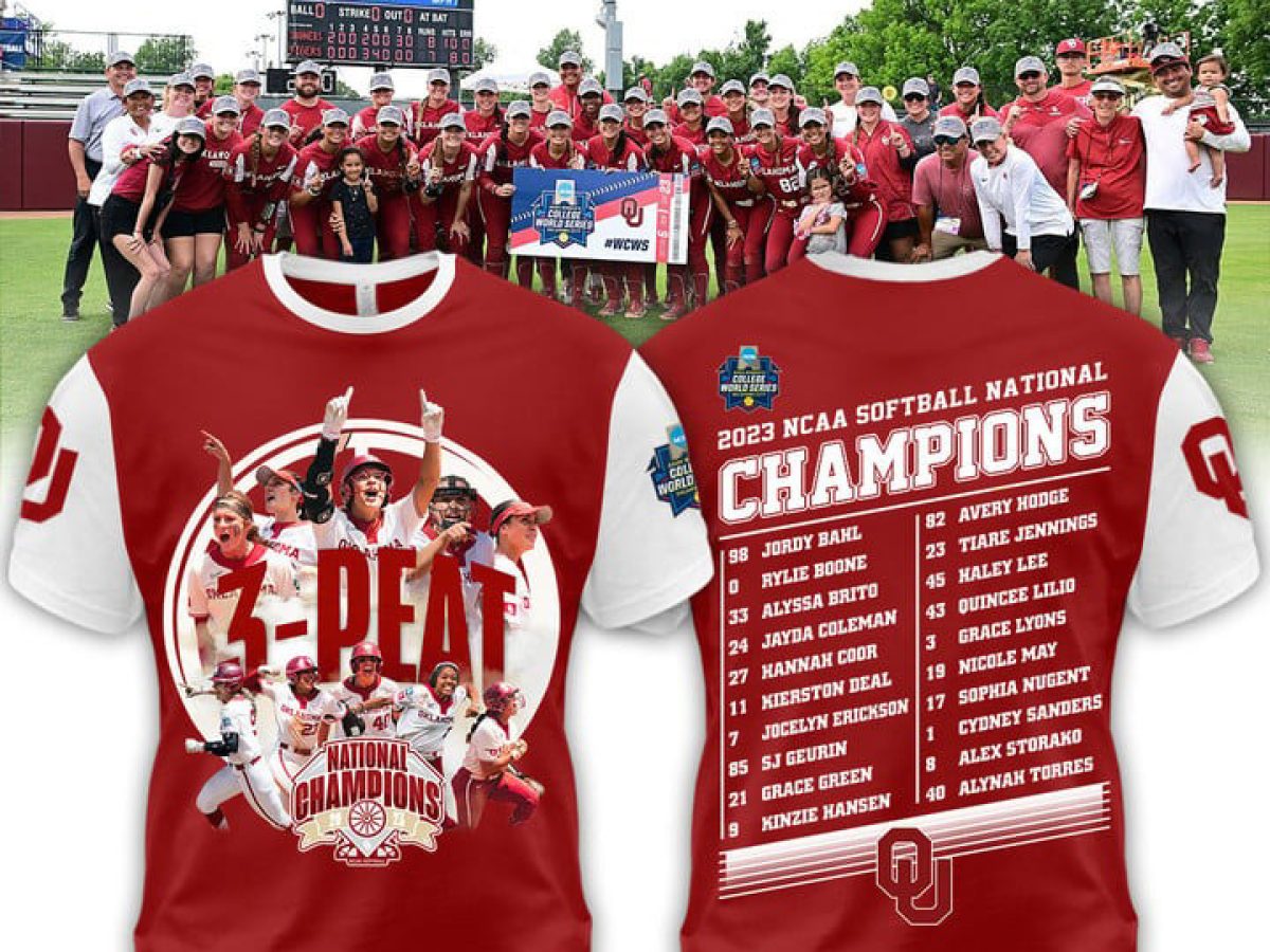 2023 Softball Champions 3 Peat Oklahoma Sooners Red Design Hoodie