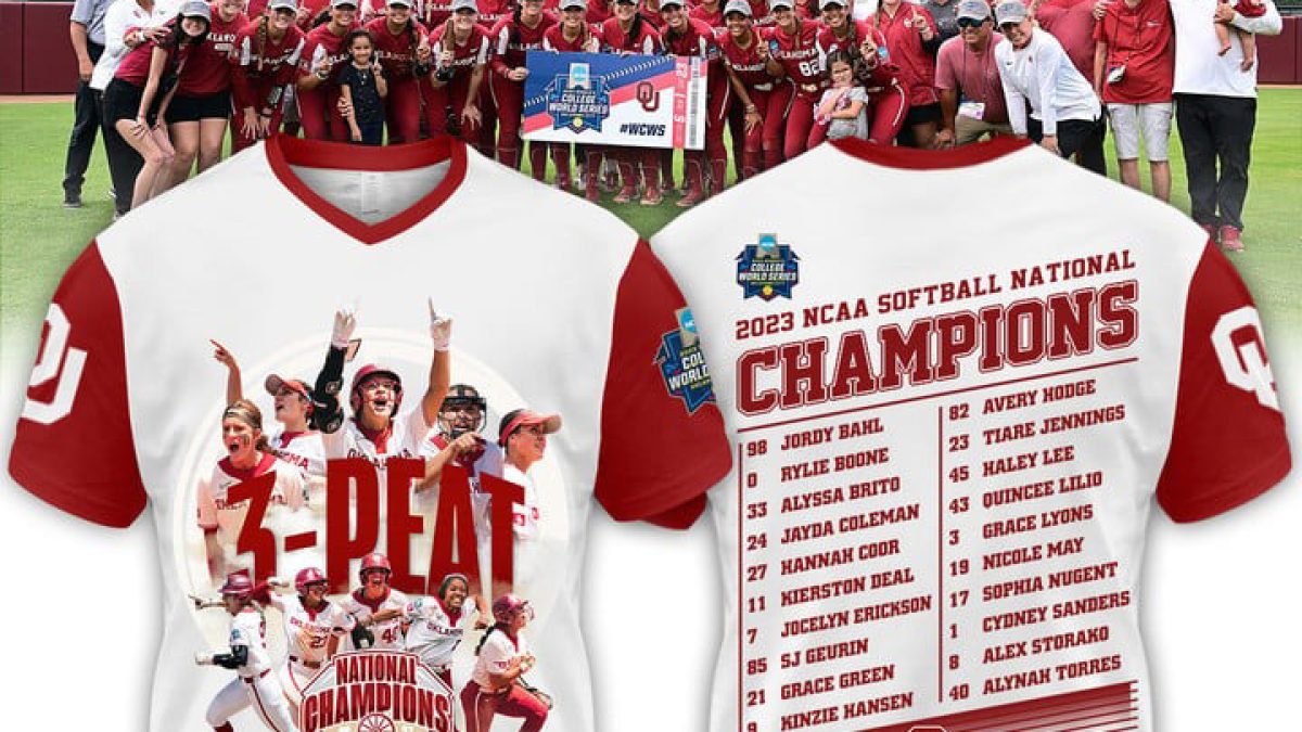 Oklahoma Sooners Three-peat 2023 Ncaa Softball Women's College World Series  Champions T-shirt