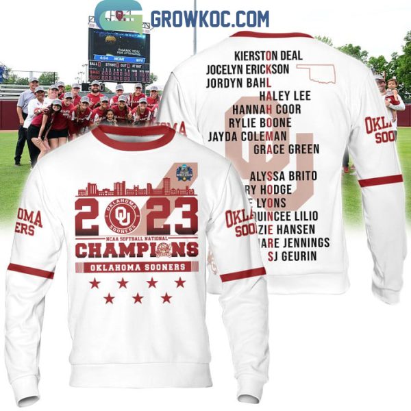 2023 Softball National Champions Oklahoma Sooners White Design Hoodie T Shirt