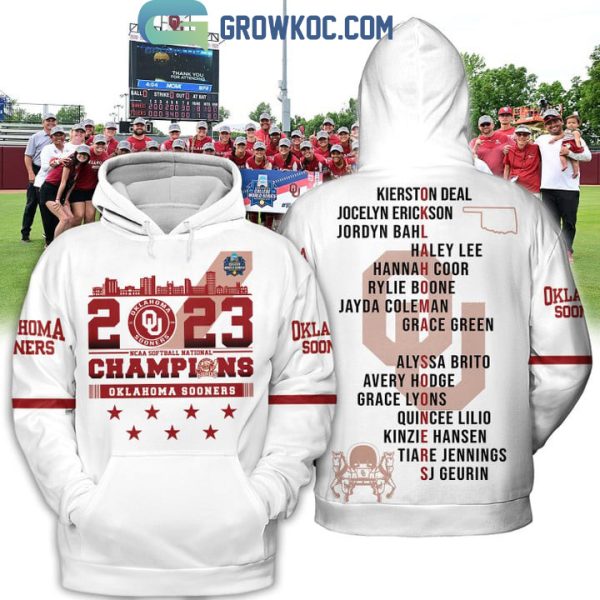 2023 Softball National Champions Oklahoma Sooners White Design Hoodie T Shirt