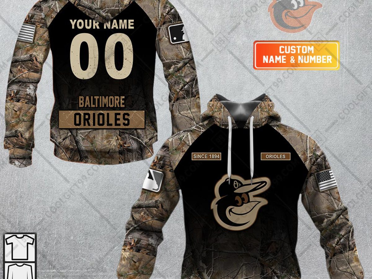 Baltimore Orioles MLB Personalized Hunting Camouflage Hoodie T