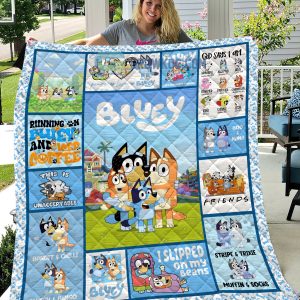 Cartoon Bluey Family Funny Gift For Kids Fleece Blanket Quilt