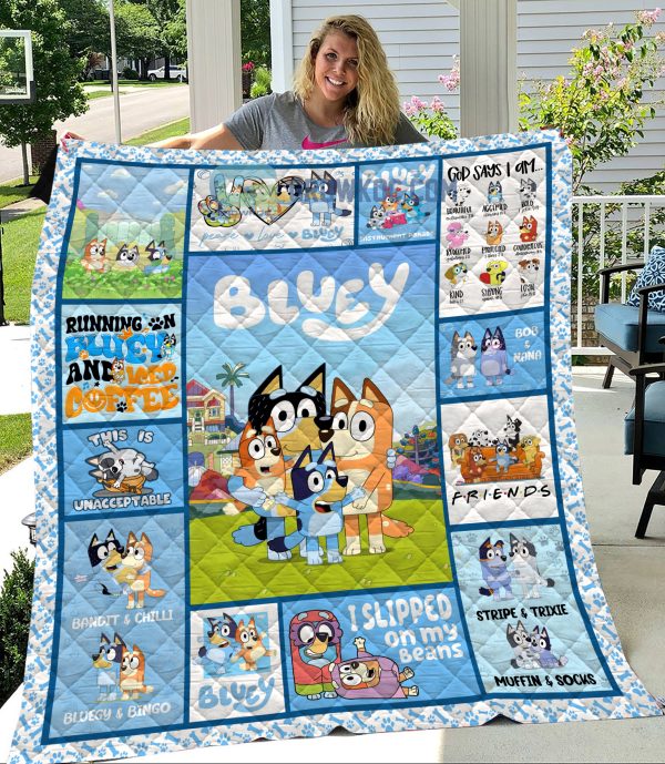 Cartoon Bluey Family Funny Gift For Kids Fleece Blanket Quilt