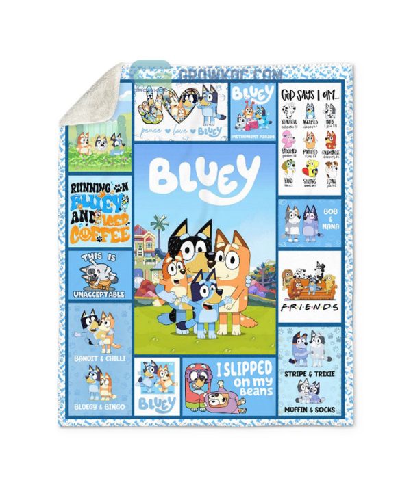 Cartoon Bluey Family Funny Gift For Kids Fleece Blanket Quilt