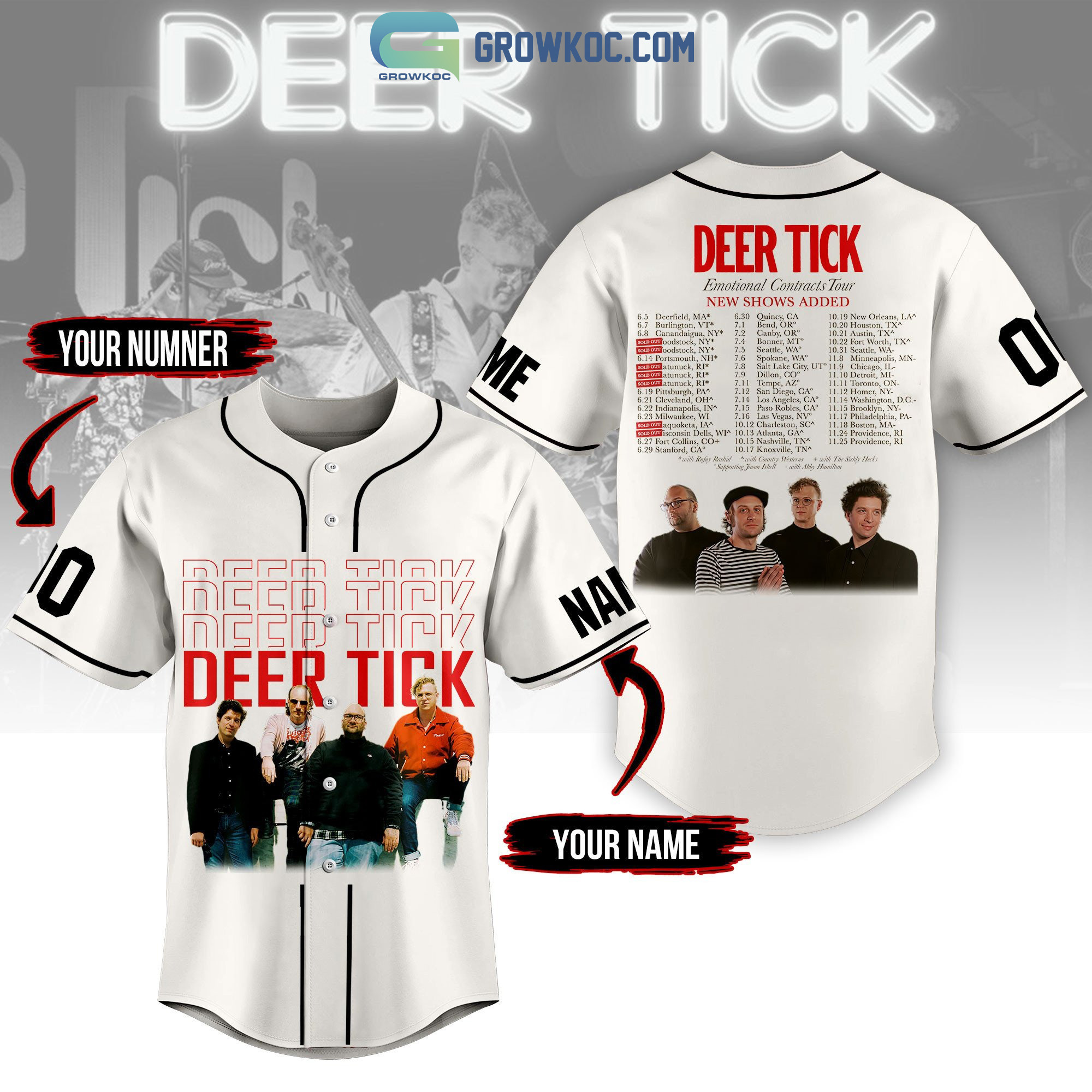 Deer Tick Emotional Contracts Tour Personalized White Design Baseball Jersey  - Growkoc