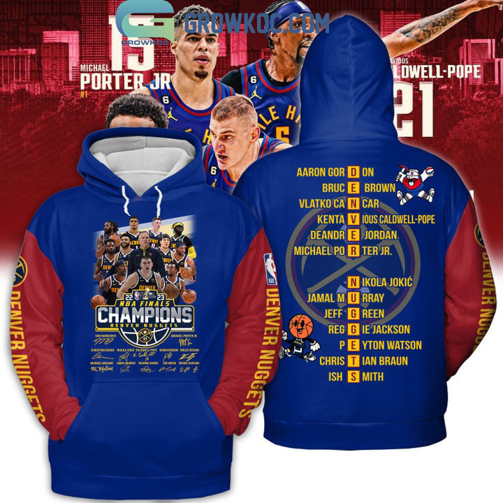 Denver Nuggets NBA Finals 2023 Champions Blue Red Design Hoodie T Shirt
