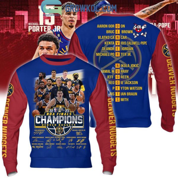 Denver Nuggets NBA Finals 2023 Champions Blue Red Design Hoodie T Shirt