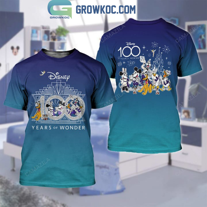 Disney 100 Years Of Wonder Mickey Minnie Blue Design Hoodie T Shirt