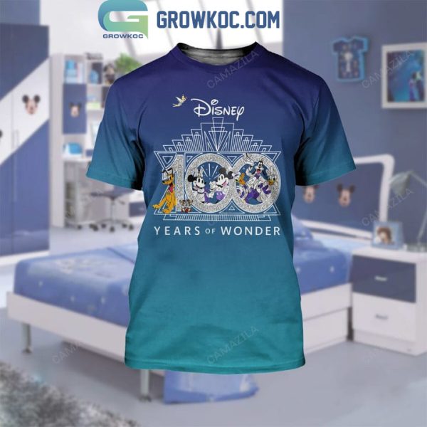 Disney 100 Years Of Wonder Mickey Minnie Blue Design Hoodie T Shirt