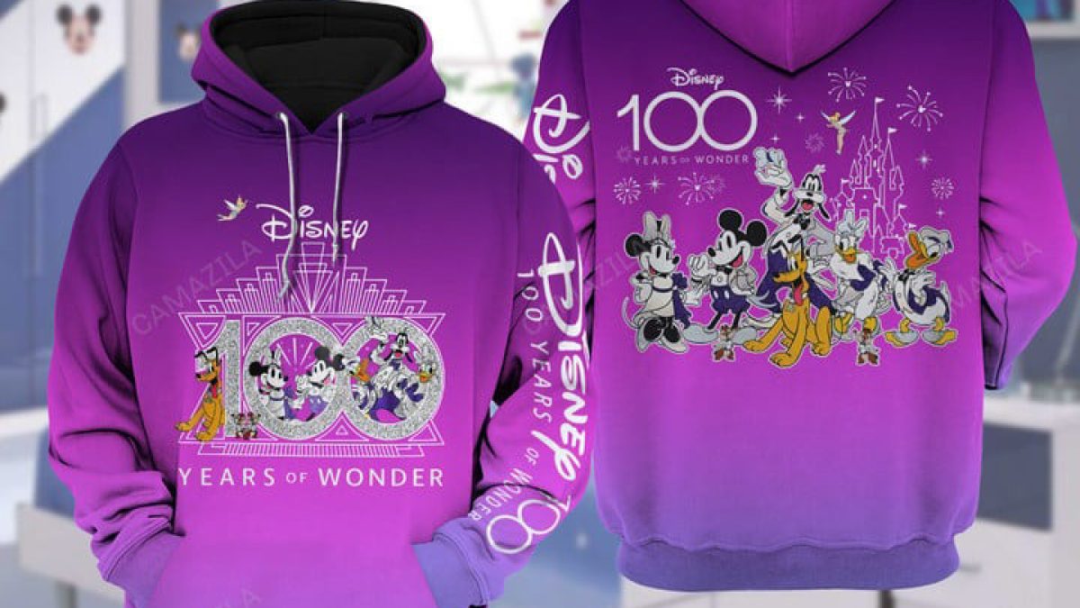 Disney 100 Years Of Wonder Mickey Minnie Pink Design Hoodie T