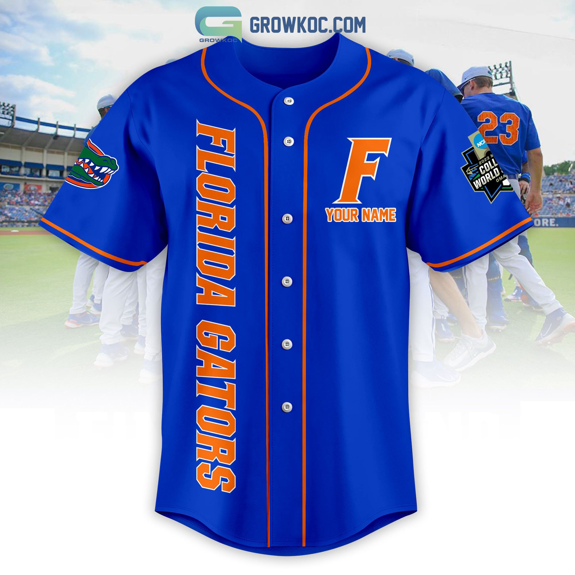 Florida Gator Baseball 2023 World Series Personalized Blue Design Baseball Jersey