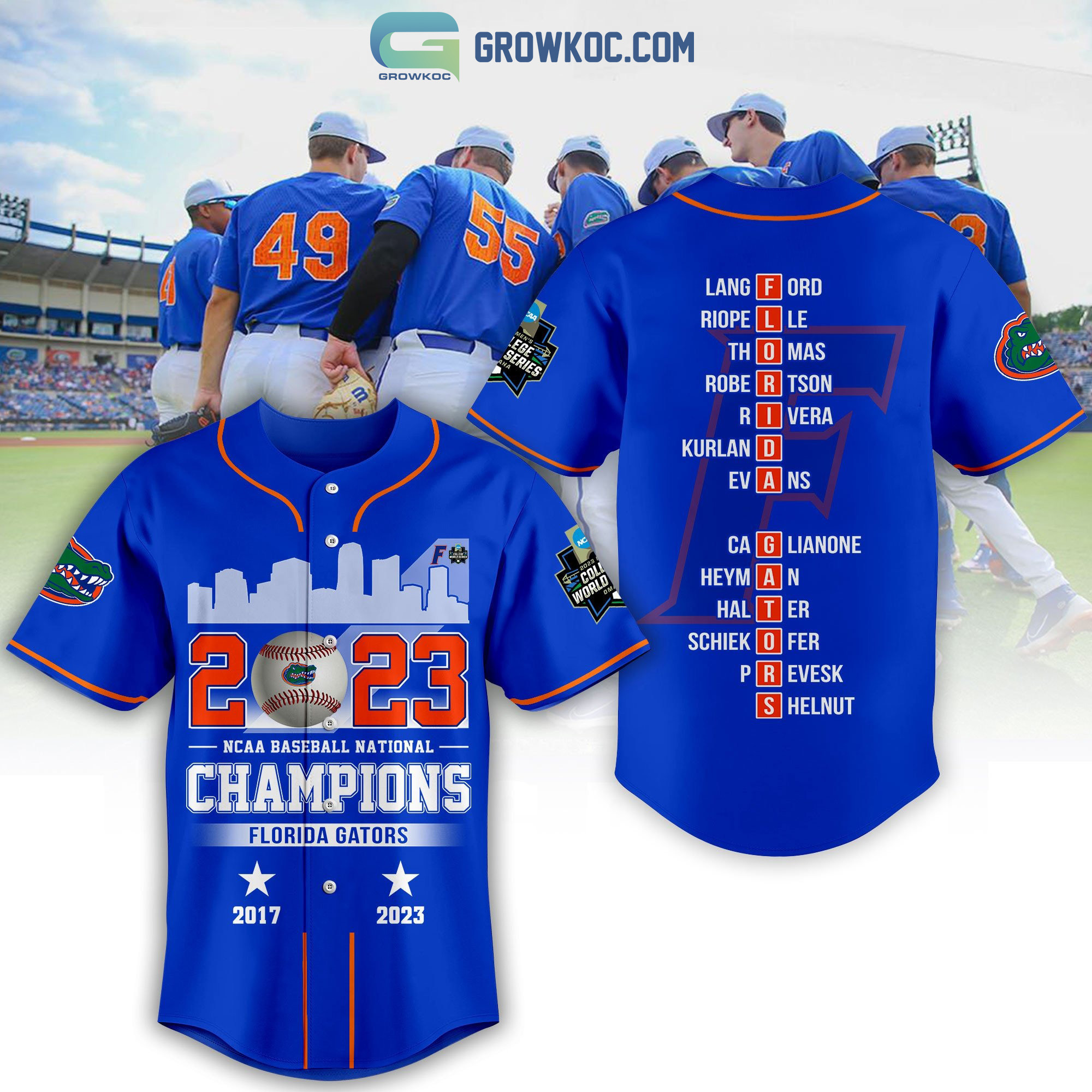 Florida Gators 2023 NCAA Baseball Nationbal Champions Baseball Jersey