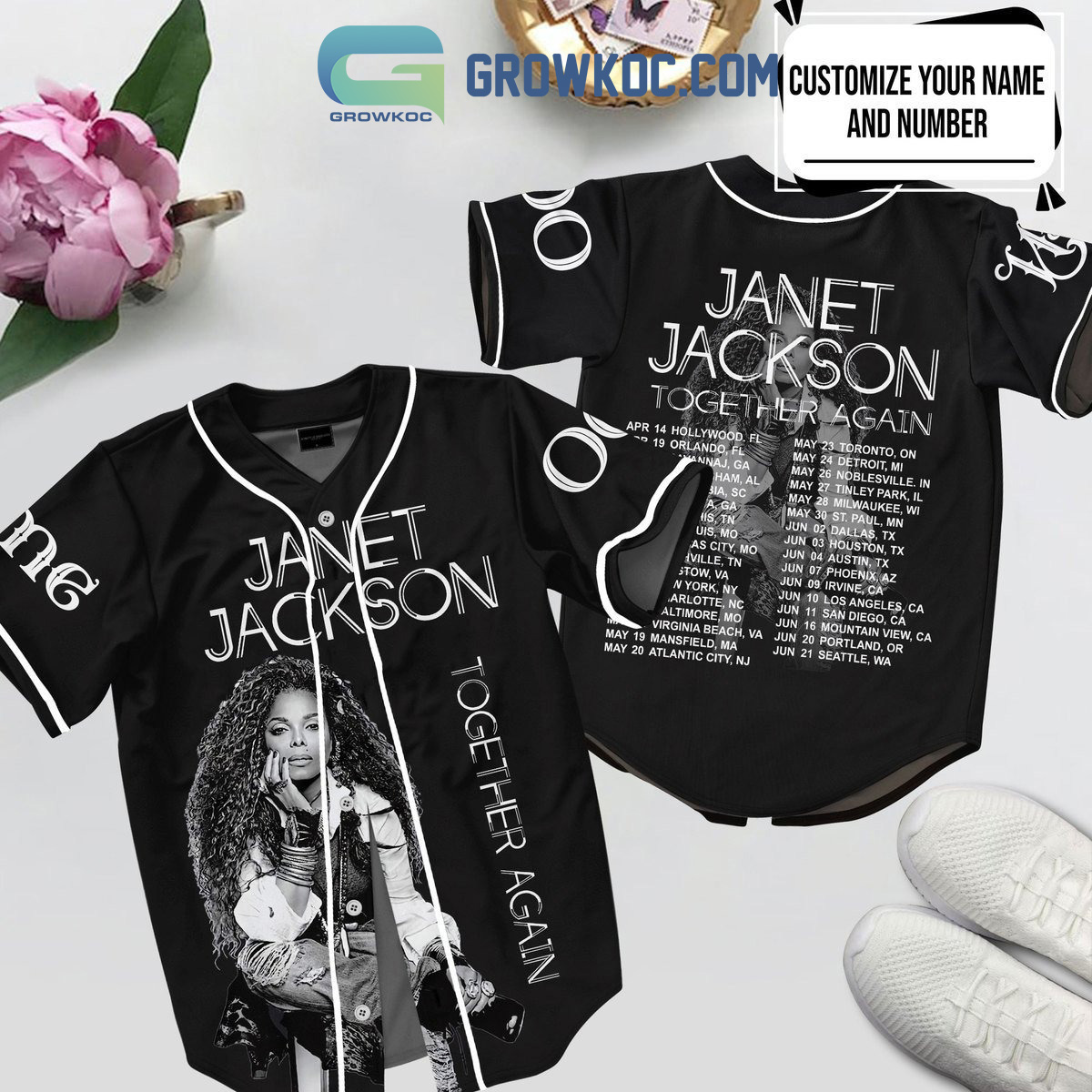 Janet Jackson Together Again Personalized Black Design Baseball Jersey