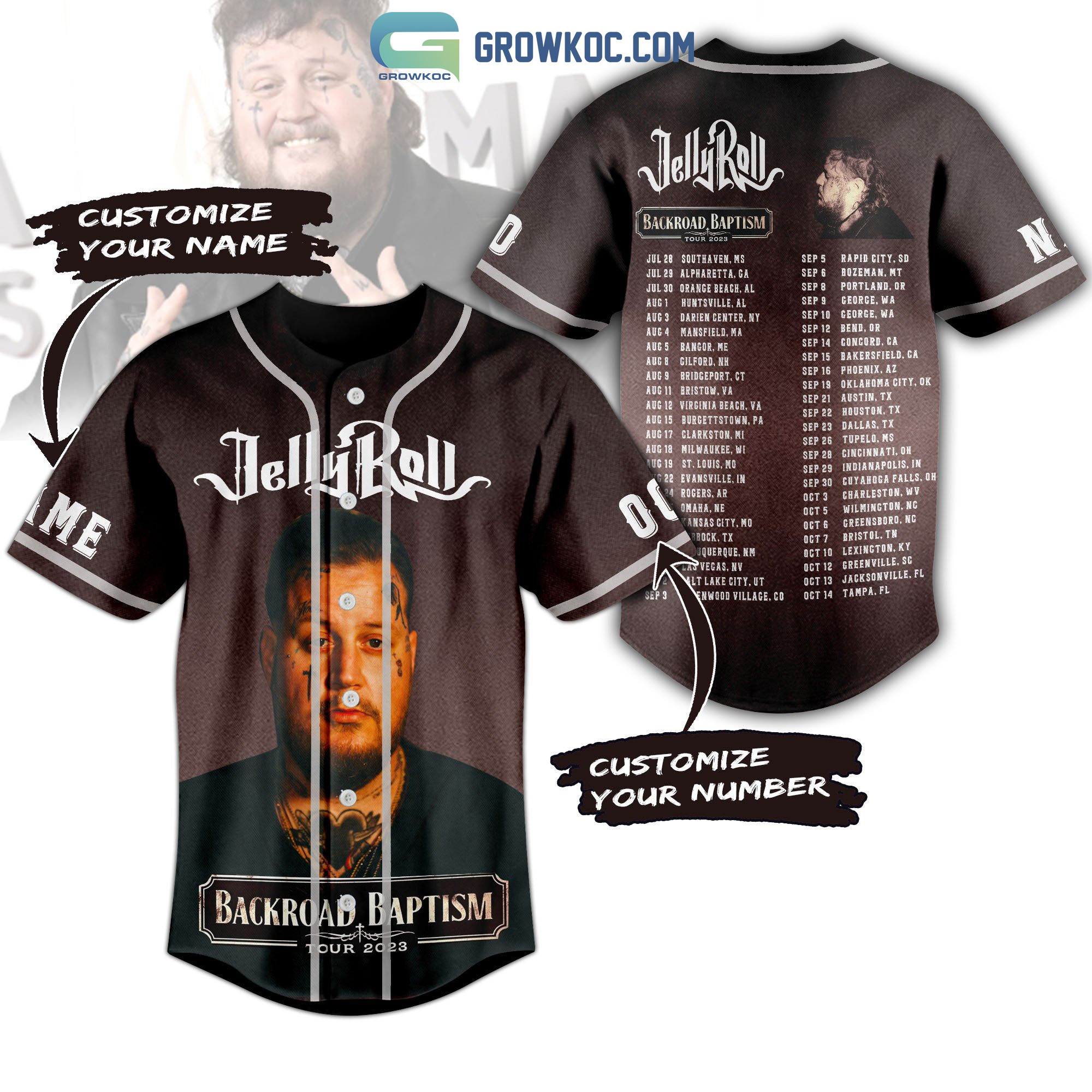 Jelly Roll Backroad Baptism Tour 2023 Personalized Baseball Jersey