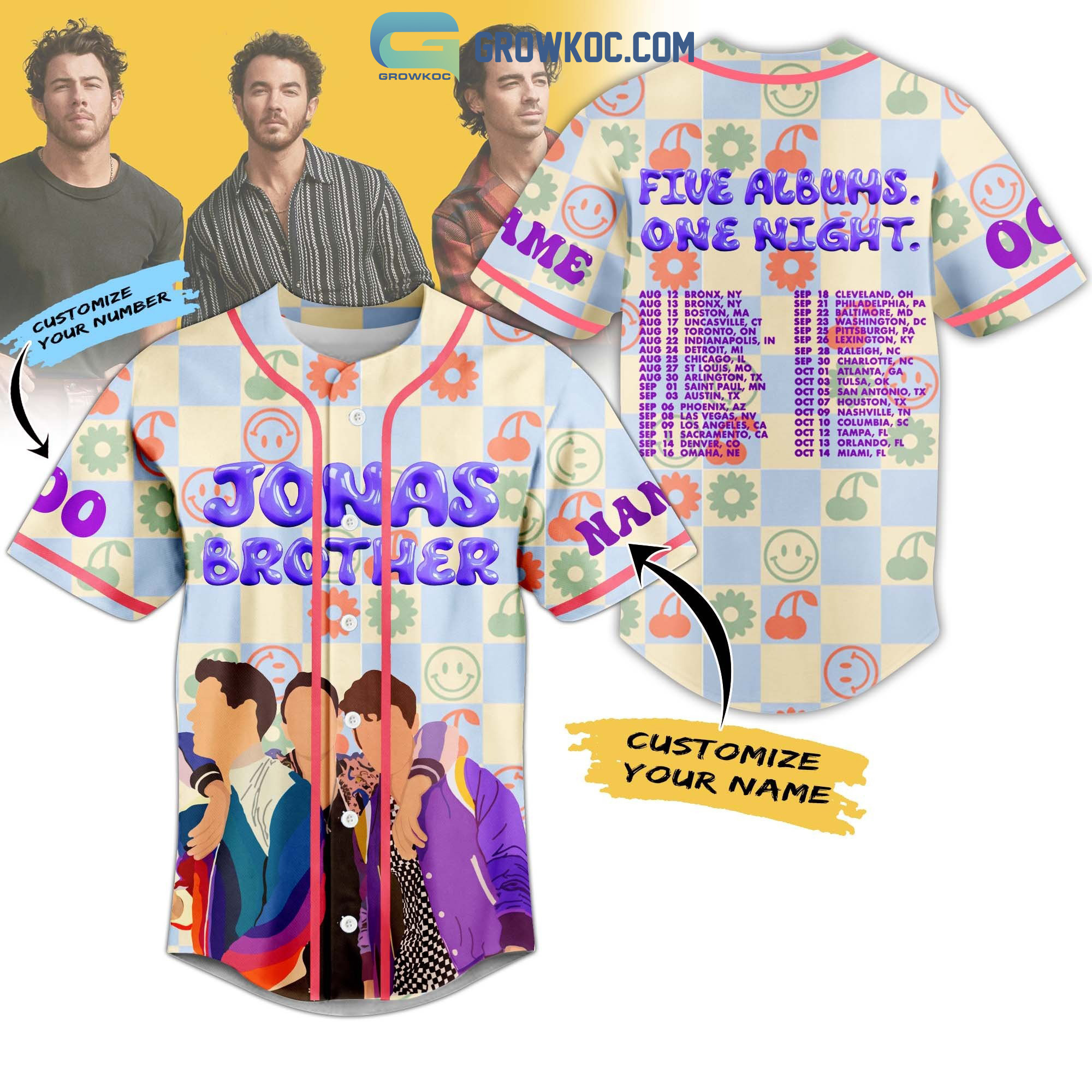 Jonas Brother Five Albums One Night Personalized Baseball Jersey