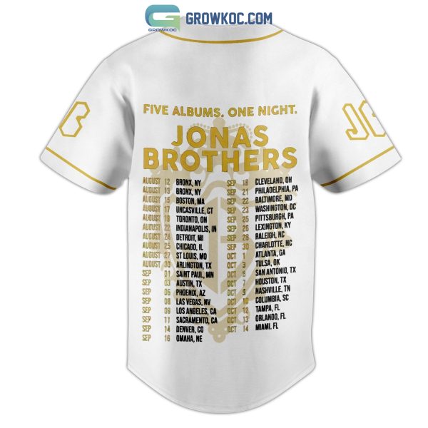 Jonas Brothers Five Albums One Night White Design Baseball Jersey