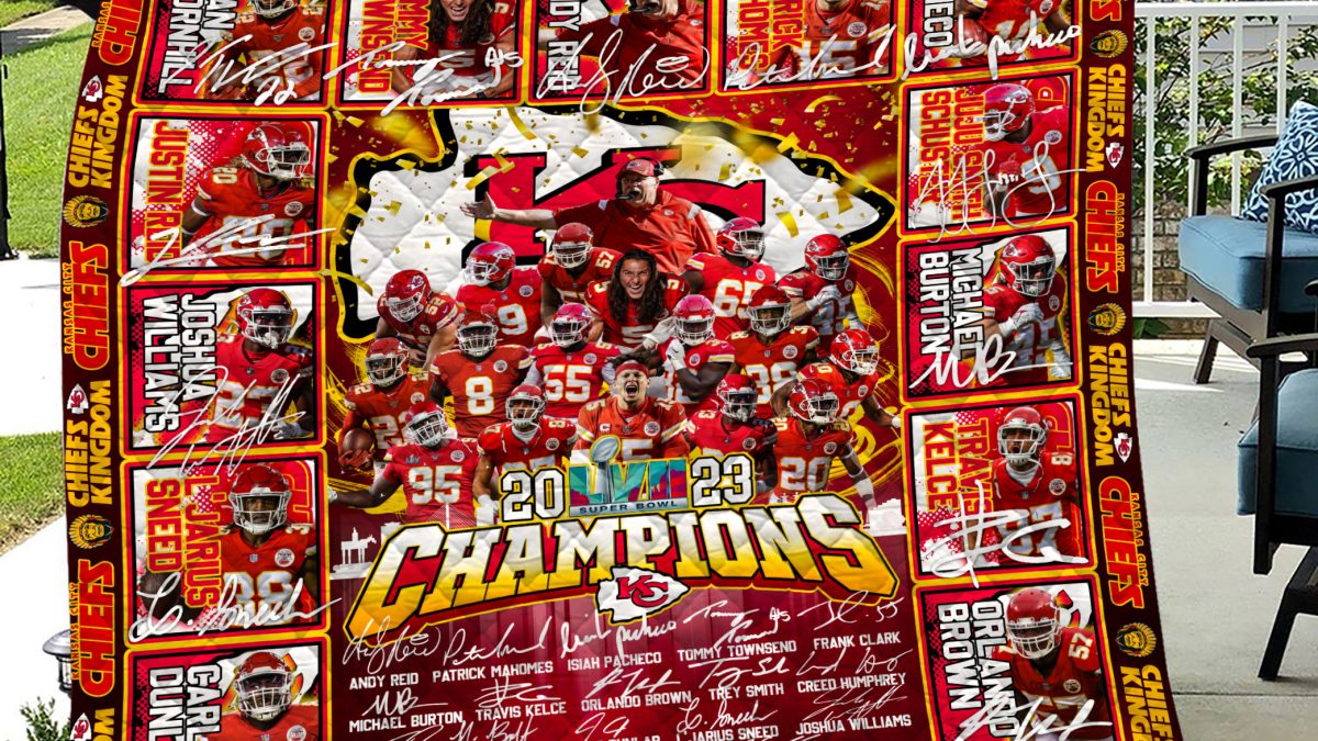 Kansas City Chiefs NFL 2023 Super Bowl LVII Champions Fleece Blanket Quilt  - Growkoc