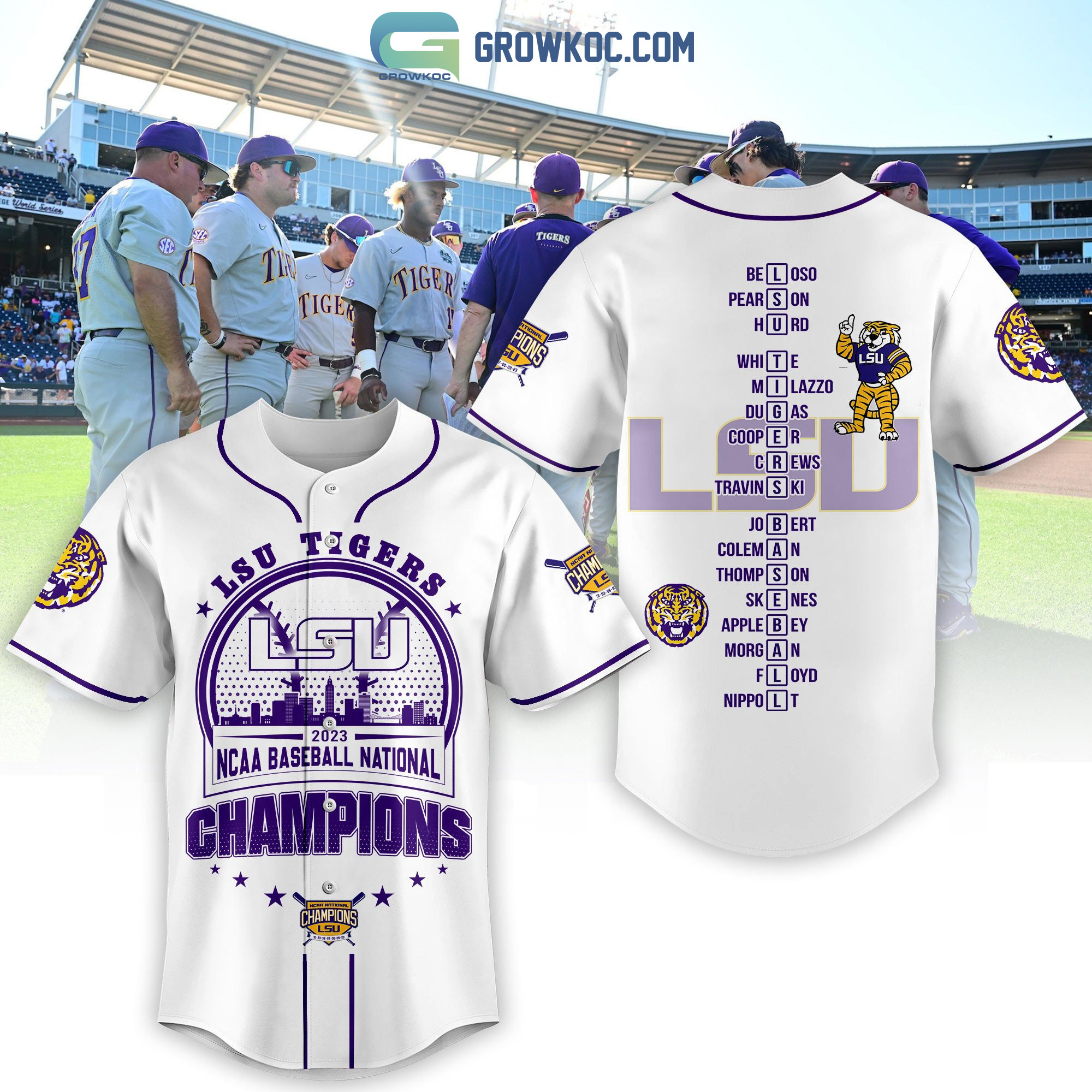 LSU Tigers Baseball 2023 Men College World Series Champions Baseball Jersey  -  Worldwide Shipping