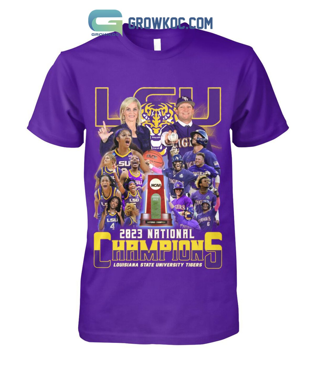 Men's Champion Gold LSU Tigers Six-Time Baseball National Champions T-Shirt