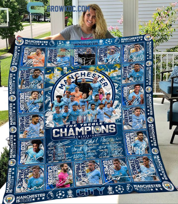 Manchester City The Treble Champions Winners The Citizens Blue Fleece Blanket Quilt