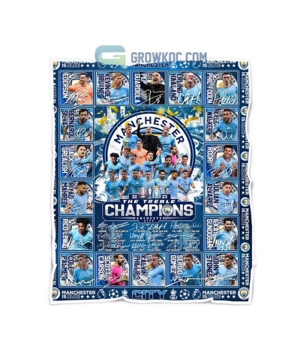 Manchester City The Treble Champions Winners The Citizens Blue Fleece Blanket Quilt