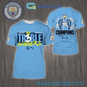Manchester City 2023 Treble Winners Champions Istanbul Final Blue Light Design Hoodie T Shirt