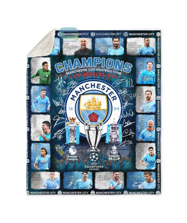 Man City FC Champions 2023 The Treble Greatest Team Ever Fleece Blanket Quilt