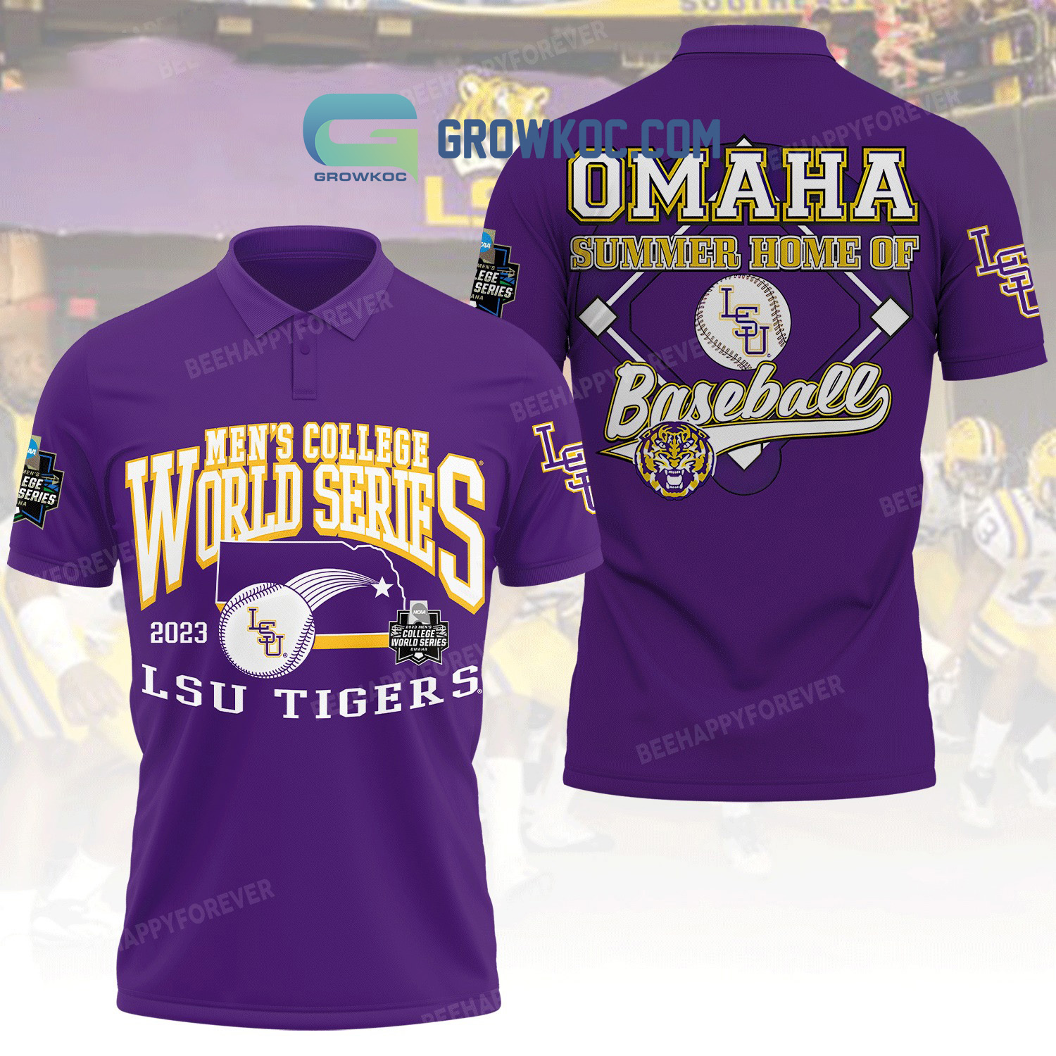 Men's College World Series 2023 LSU Tigers Omaha Summer Home Of Baseball Polo Shirt