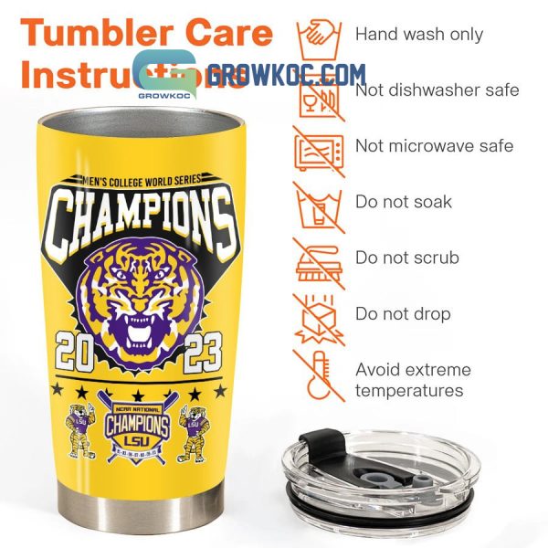 Men’s College World Series Champions 2023 LSU Tigers Gold Design Tumbler