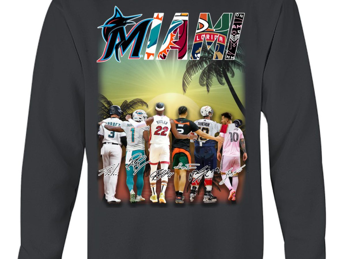 Official team MiamI sports teams miamI marlins miamI dolphins miamI heat  miamI panthers logo 2023 T-shirts, hoodie, tank top, sweater and long  sleeve t-shirt