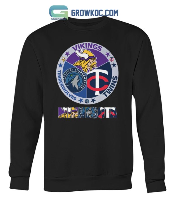 Minnesota Vikings Twins And Timberwolves City Champions T Shirt